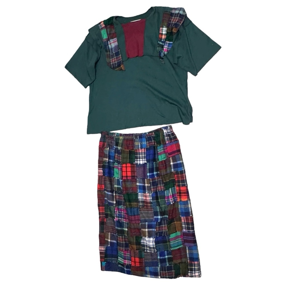 Jaybird Plaid Patchwork 2 piece skirt set preppy grunge cottagecore sz M/L VTG - Picture 3 of 16